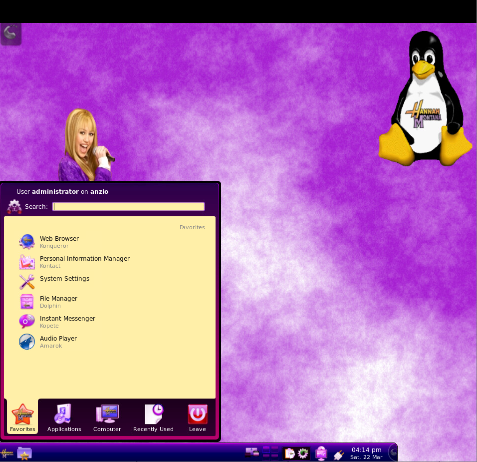 Hannah Montana Linux desktop.